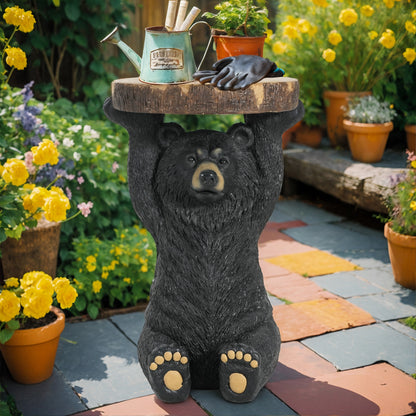 Propinquity Blitz Bear Outdoor Side Table, MGO Bear Statue with Display Tabletop, Hand Painted Sculpture, Cute Small End Table for Indoor/Outdoor, No Assembly Required, Black + Brown