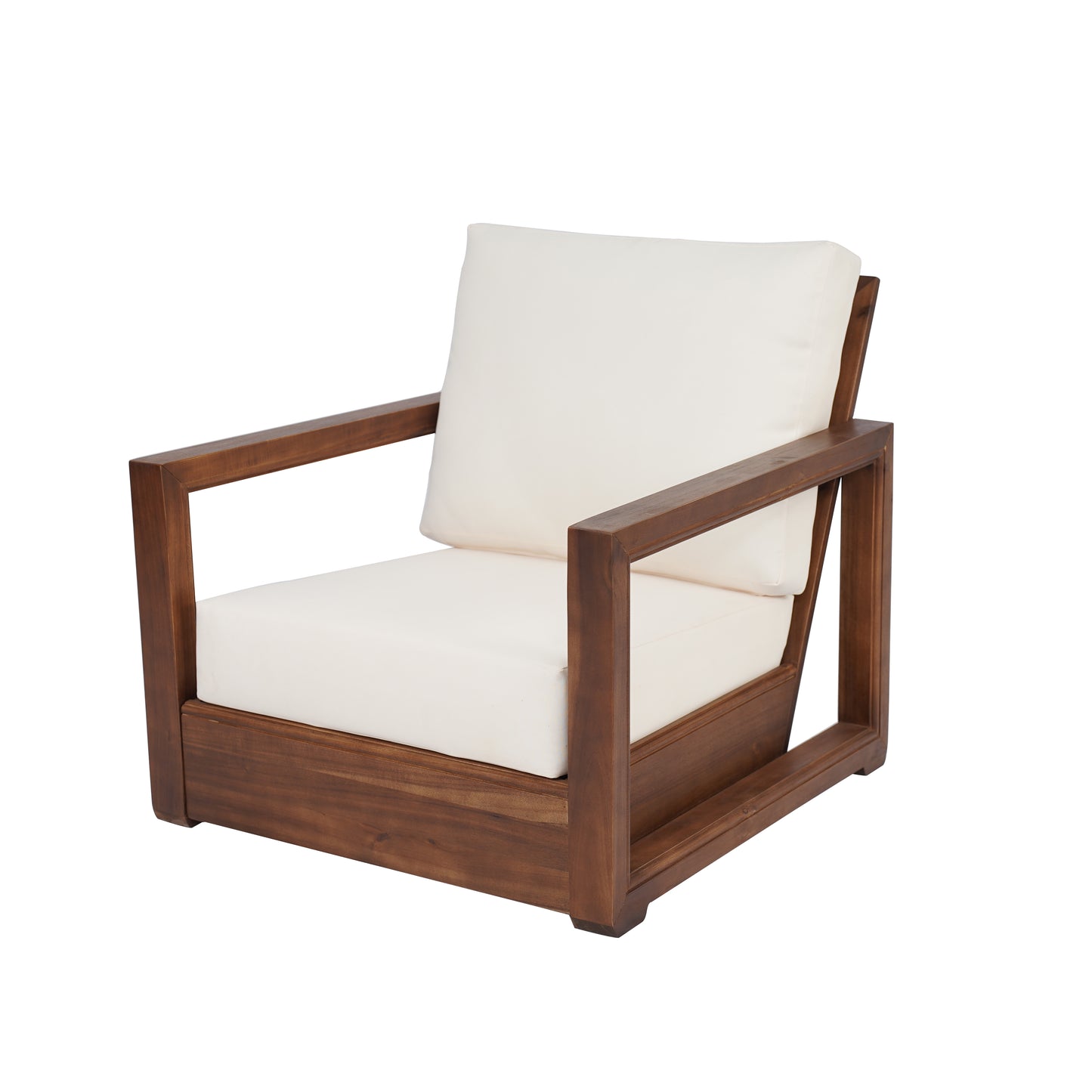 Andrae Outdoor Acacia Wood Club Chair with Cushion for Patio, Garden, Balcony