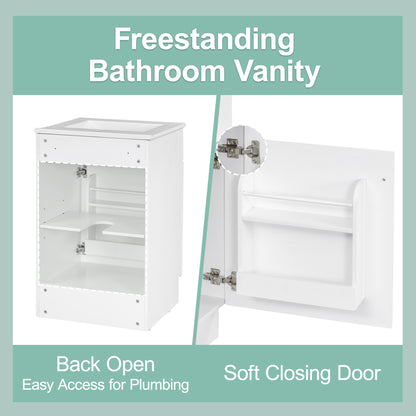 Effervescent Vanes Wood Frame 20" Bathroom Vanity with Ceramic Sink, Cabinet with Soft-Closing Door Shelf and Adjustable Shelf, Open Back, Metal Hardware, Storage/Organizer, White
