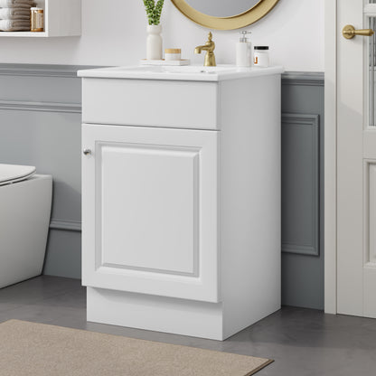 Effervescent Vanes Wood Frame 20" Bathroom Vanity with Ceramic Sink, Cabinet with Soft-Closing Door Shelf and Adjustable Shelf, Open Back, Metal Hardware, Storage/Organizer, White