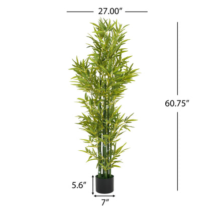 Azalon 5' Artificial Bamboo with Black Plastic Pot, Set of 2