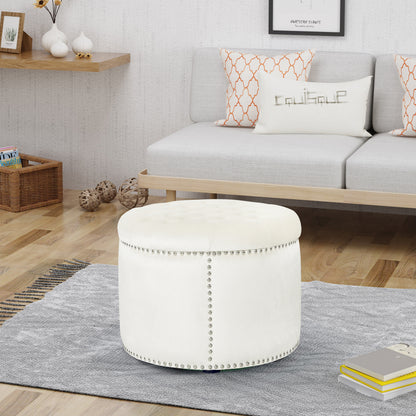 Peregrine Light luxury retro rivet decorative velvet ottoman, round cushioned stool