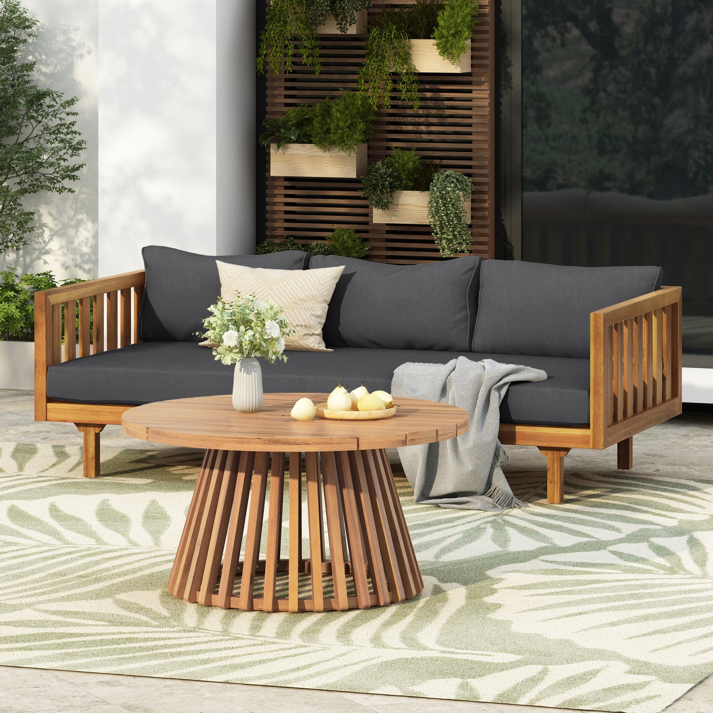 Xenath Outdoor Patio Furnitre Sets 3 Pieces,3 Seater Daybed + Acacia Wood Table