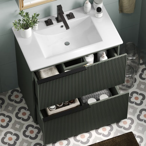 ‌Nexrail 30" Bathroom Vanity with Ceramic Sink and Full-Extension Drawers