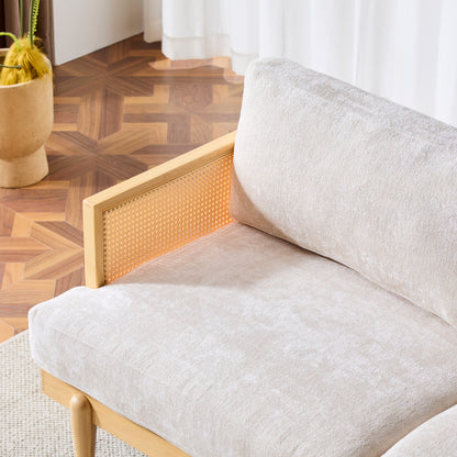 EMIR 72" Square Arm 3-Seater Sofa with Cane Rattan and Wooden Frame