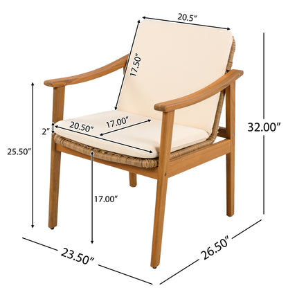 Demorivor Outdoor Dining Chairs Set of 2, Teak Color Acacia Wood Frame,Waterproof Cushion