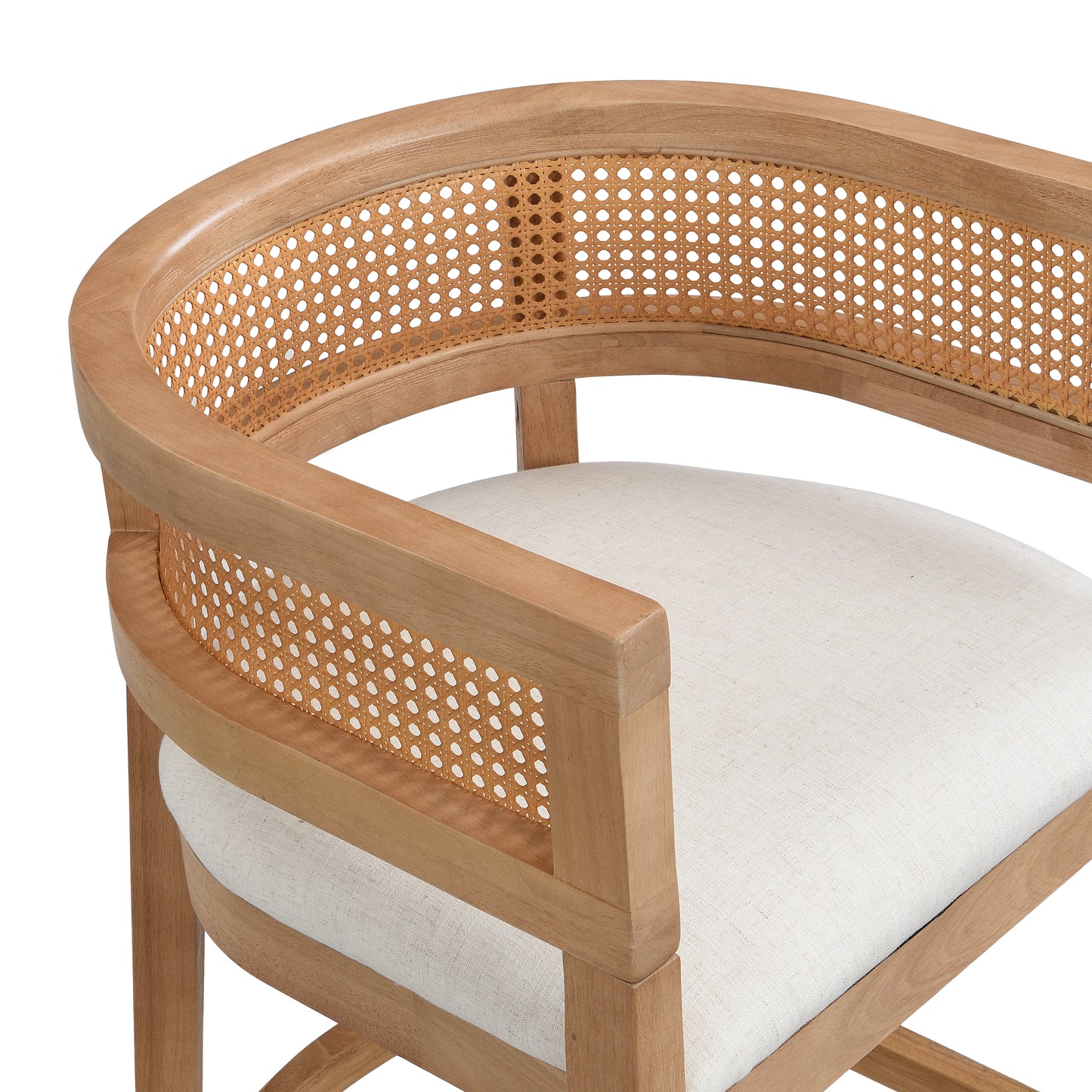 Isidore Wood And Rattan Upholstered Arm Counter Stools,Set of 2