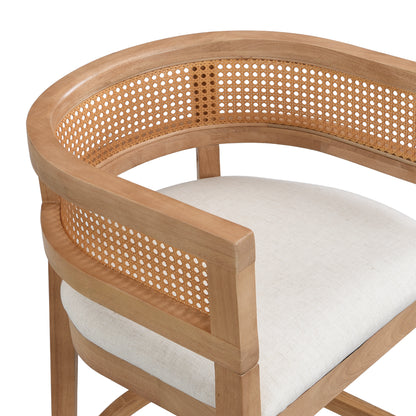 Isidore Wood And Rattan Upholstered Arm Counter Stools,Set of 2