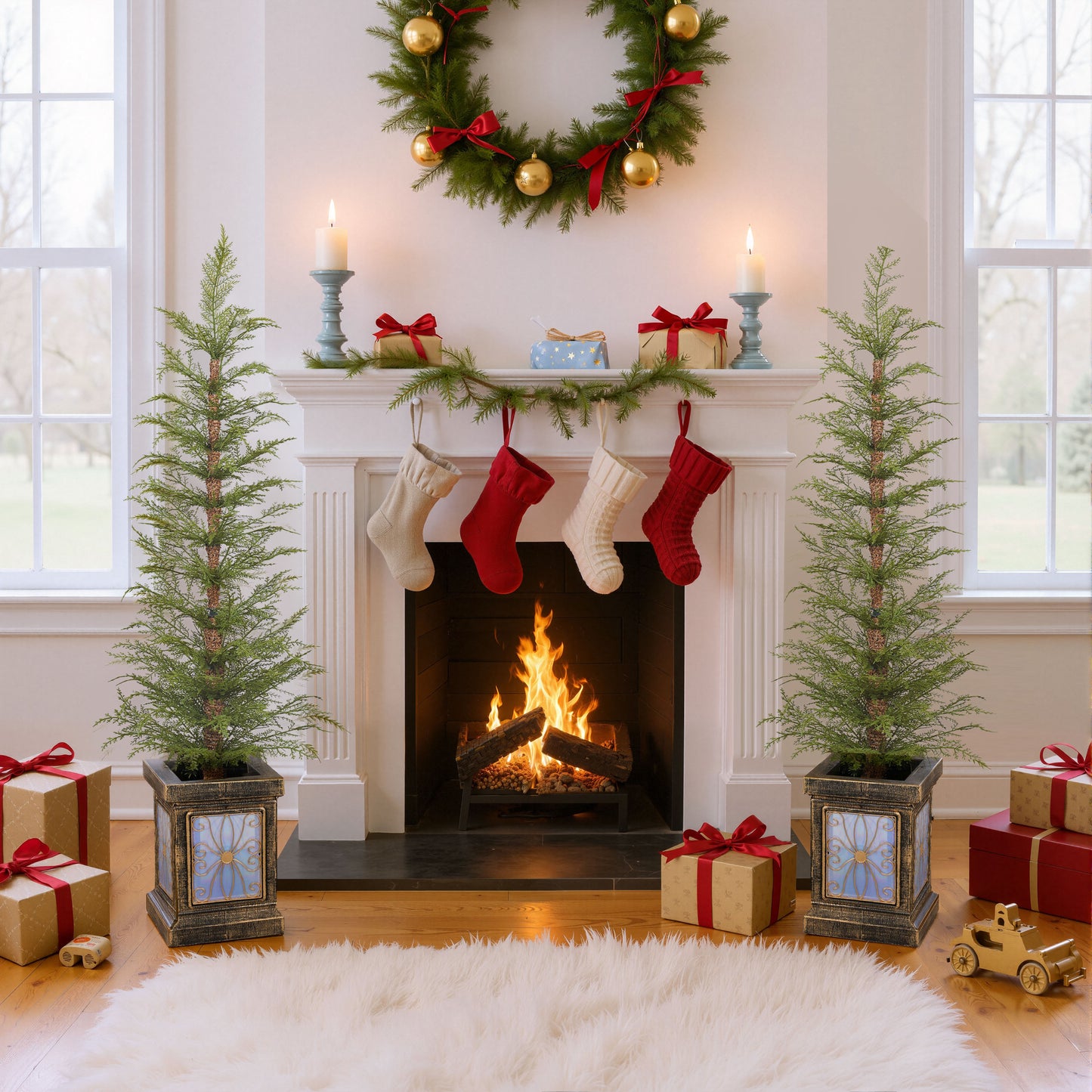 Dorian 4ft Pre-Lit Artificial Christmas 2-Piece with high-quality PE material,Set Easy Assembly,Potted stand