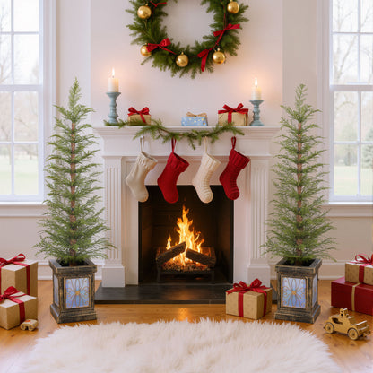 Dorian 4ft Pre-Lit Artificial Christmas 2-Piece with high-quality PE material,Set Easy Assembly,Potted stand