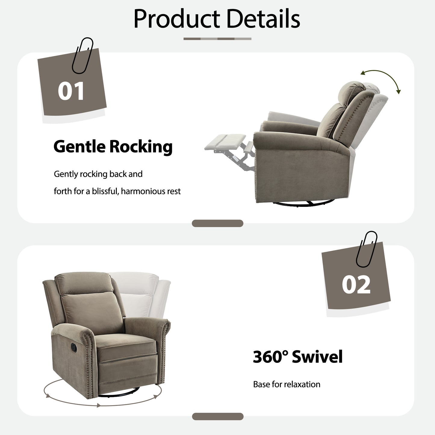 Nomae 360° Swivel Recliner Manual Rocking Recliner Home Theater Manual Recliner Chair