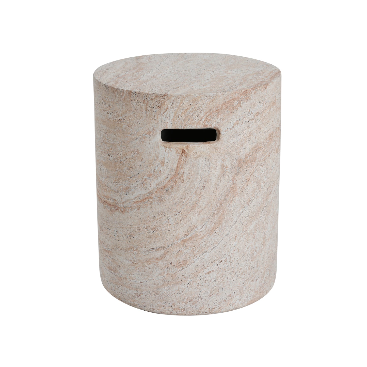 Montclair Outdoor Lightweight Concrete Side Table With Side Handles,Travertine Finish
