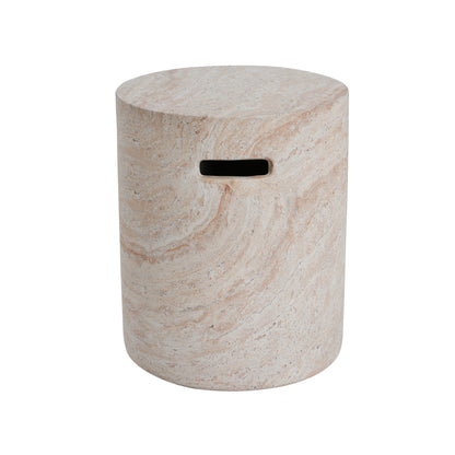 Montclair Outdoor Lightweight Concrete Side Table With Side Handles,Travertine Finish