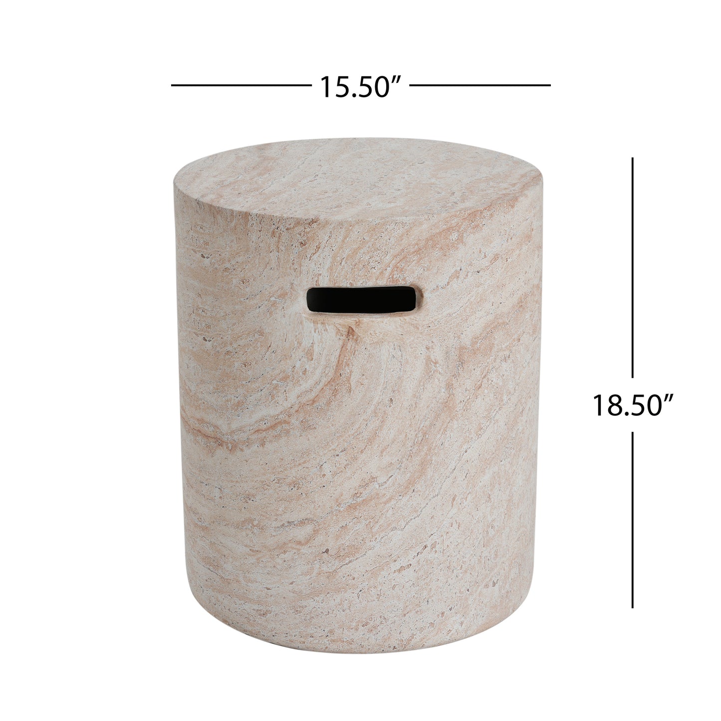 Montclair Outdoor Lightweight Concrete Side Table With Side Handles,Travertine Finish