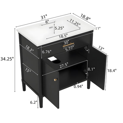 MuKi 31" Bathroom Vanity with Sink, Bathroom Cabinet with Soft Close Doors and Adjustable Shelf