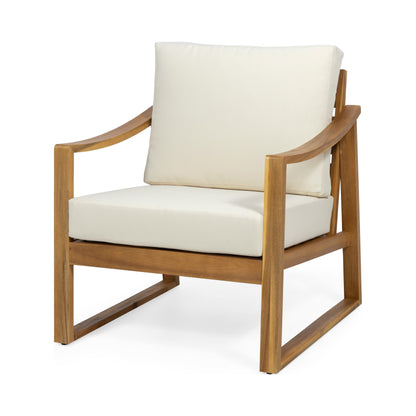 Johnlucas Outdoor Acacia Wood Club Chair with Cushion