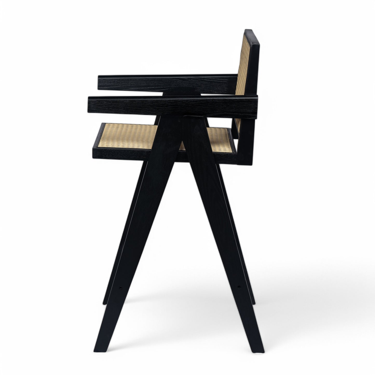 Lomiare Modern Minimalist Bar Stool with Cane Seat, Solid Wood Frame