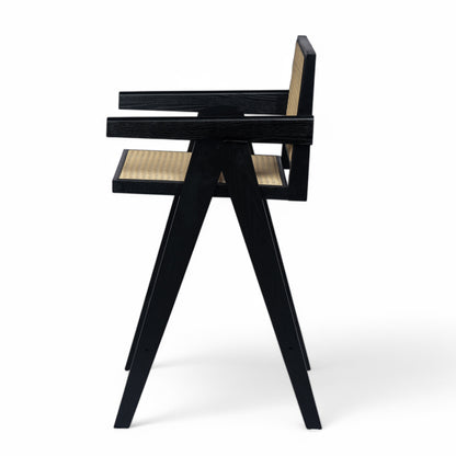 Lomiare Modern Minimalist Bar Stool with Cane Seat, Solid Wood Frame