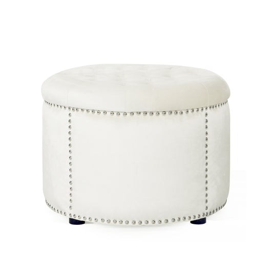 Peregrine Light luxury retro rivet decorative velvet ottoman, round cushioned stool