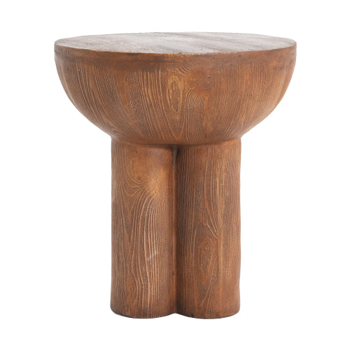 Irisal Outdoor Patio Three-Legged Wood-Grain Round MGO Side Table, Brown