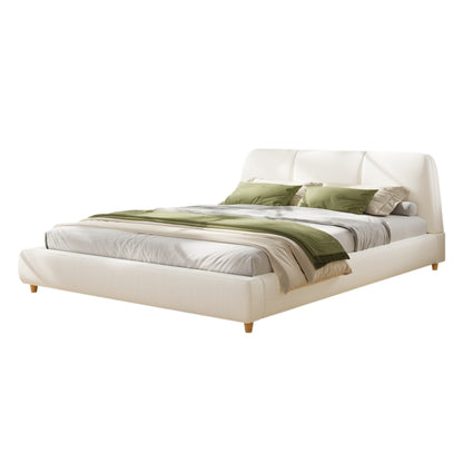 Jonah Modern Upholstered Bed Frame with Linen Fabric and Solid Wood Legs, White
