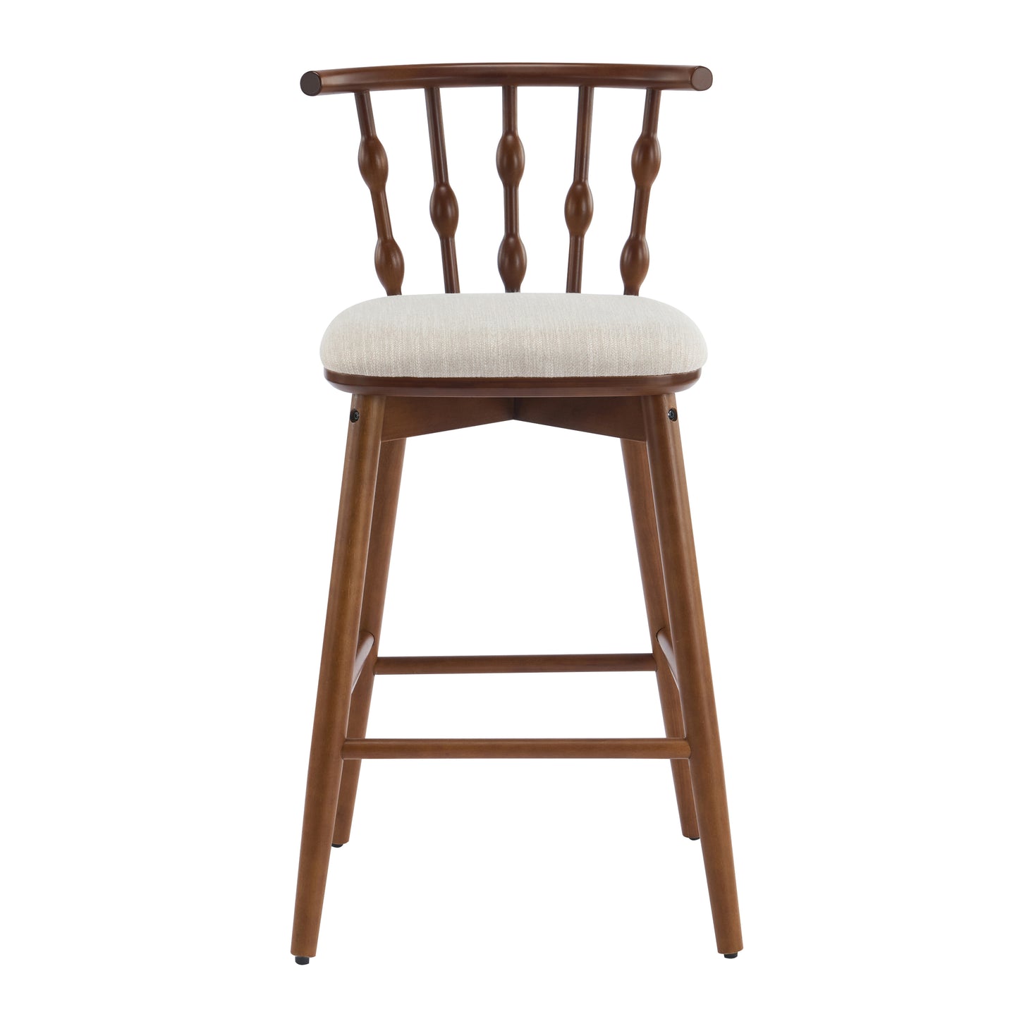 Dorio Indoor Wooden Barstool, Wood Finish With Beige Upholstery, Set of 2