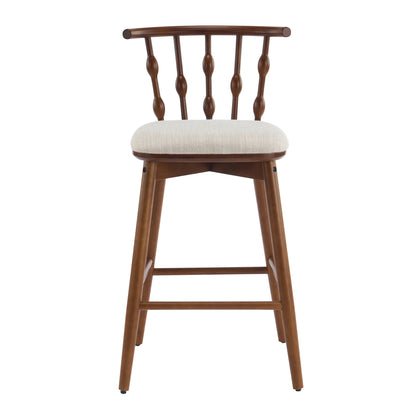 Dorio Indoor Wooden Barstool, Wood Finish With Beige Upholstery, Set of 2