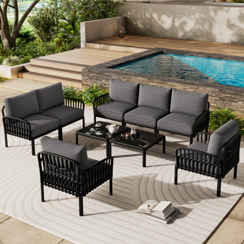 Felloras Modern Outdoor Patio Sectional Furniture Set with Two Square Coffee Table, Cushion