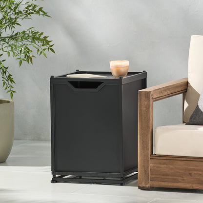 Lecanto Outdoor Metal Tank Holder Side Table, Matte Black