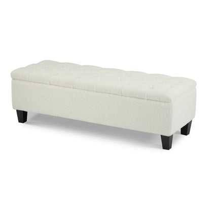 HaChe Ottoman Bench with Storage,Boucle Surface, Rubber Wood Legs, 300 lbs Capacity