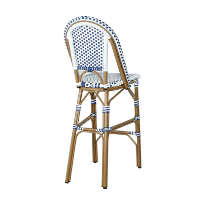 Altocanin 29.5" Outdoor PE Rattan French Barstool, White and Blue(Set of 2)