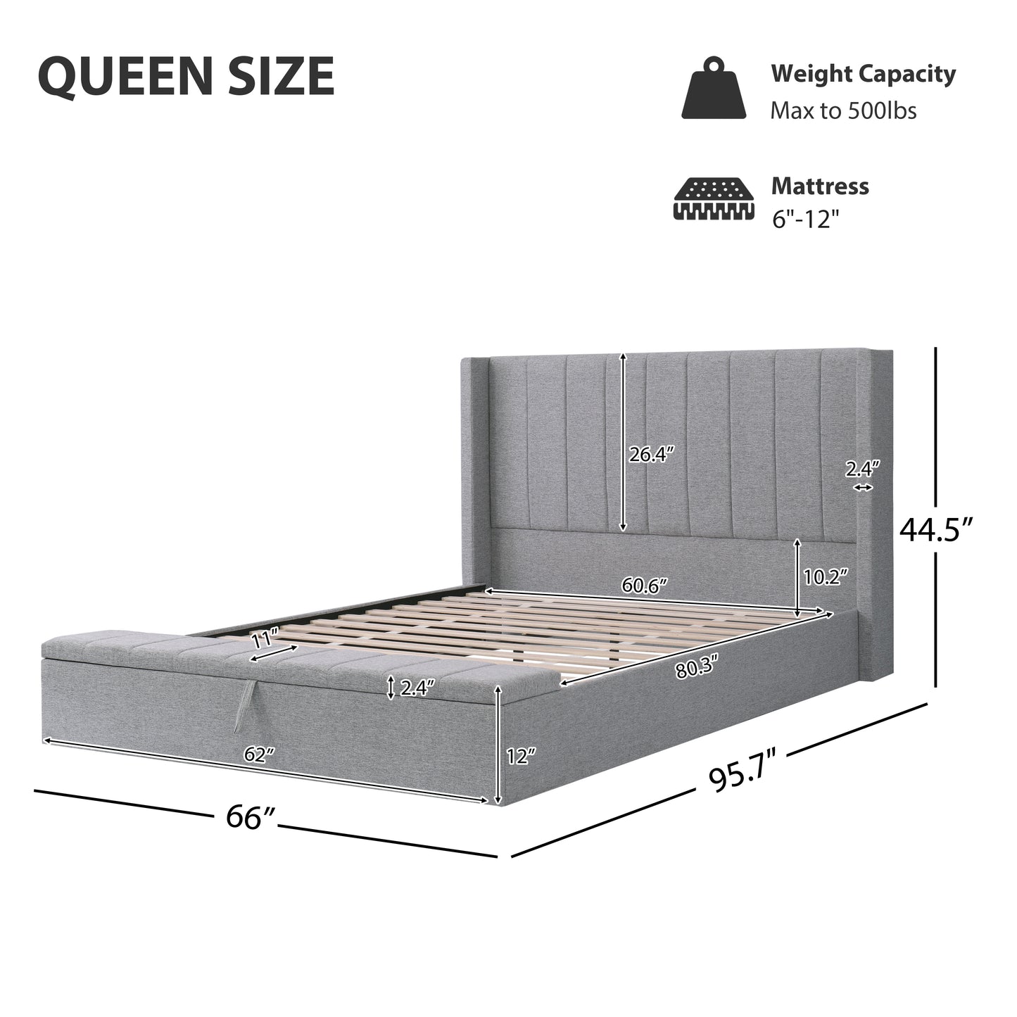 Cassander Queen Size Upholstered Platform Bed with Storage with Headboard