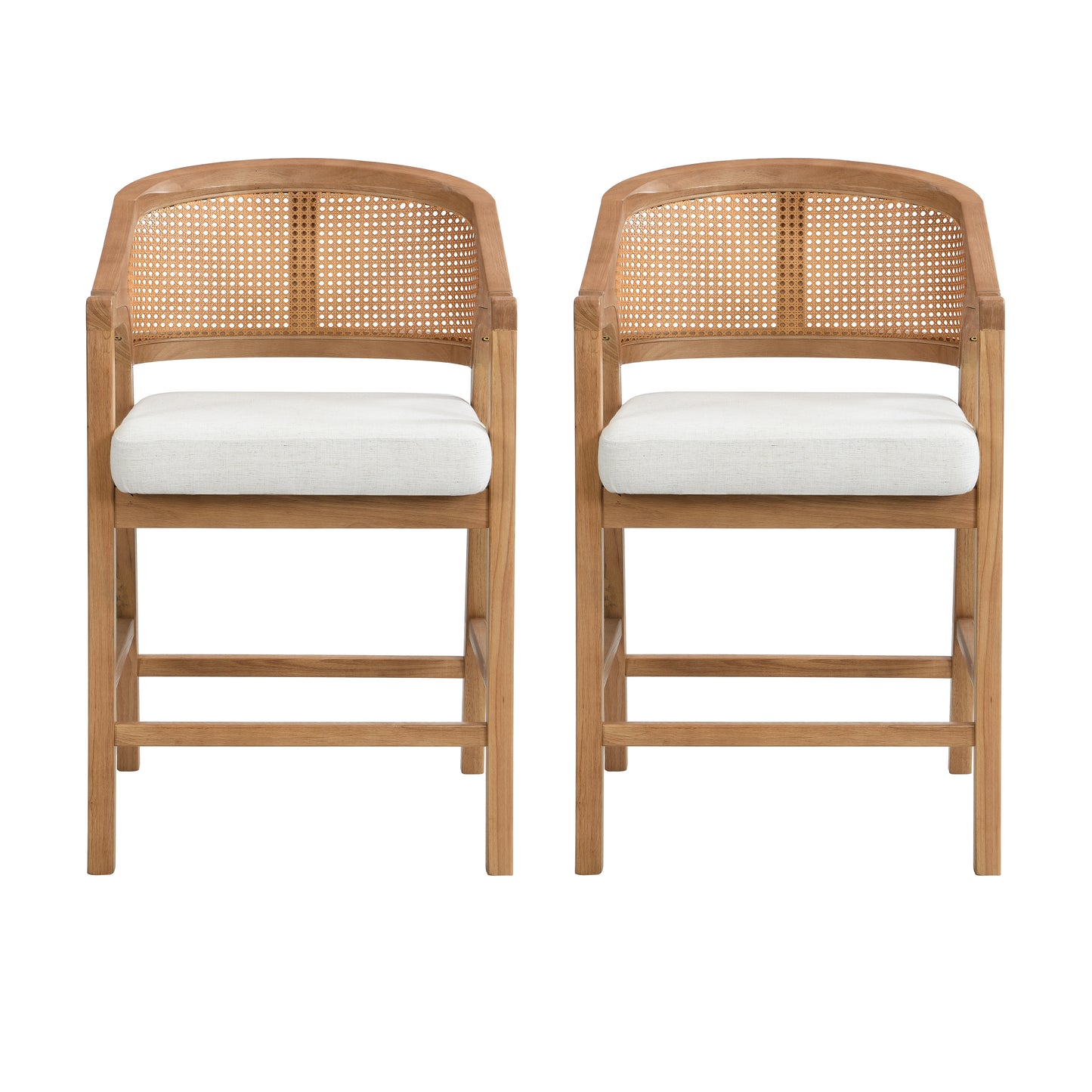 Solace Wooden Frame Counter Stool With Rattan Back-Natural Oak-Set of 2
