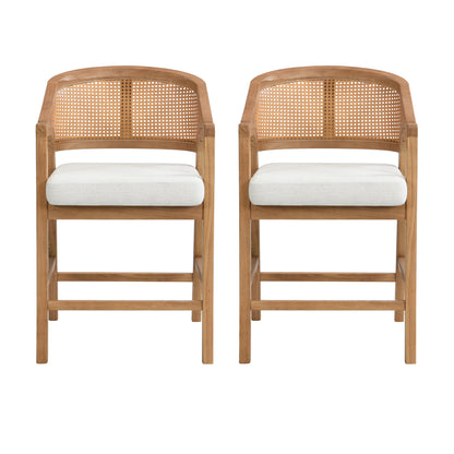 Solace Wooden Frame Counter Stool With Rattan Back-Natural Oak-Set of 2