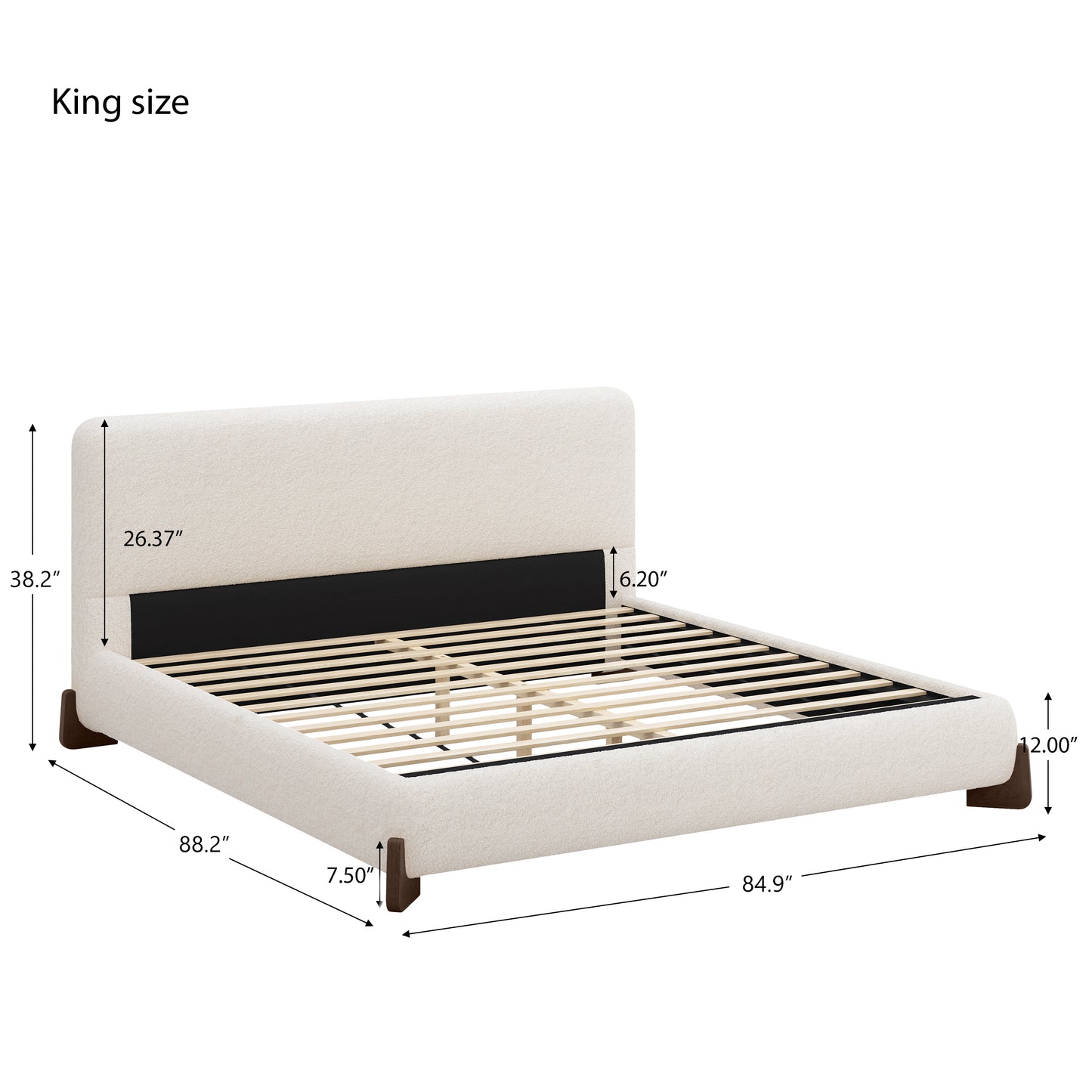 Eryndor Modern Upholstered Boucle Platform Bed with Headboard, Wood