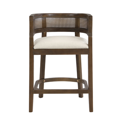 Isidore Wood And Rattan Upholstered Arm Counter Stools,Set of 2