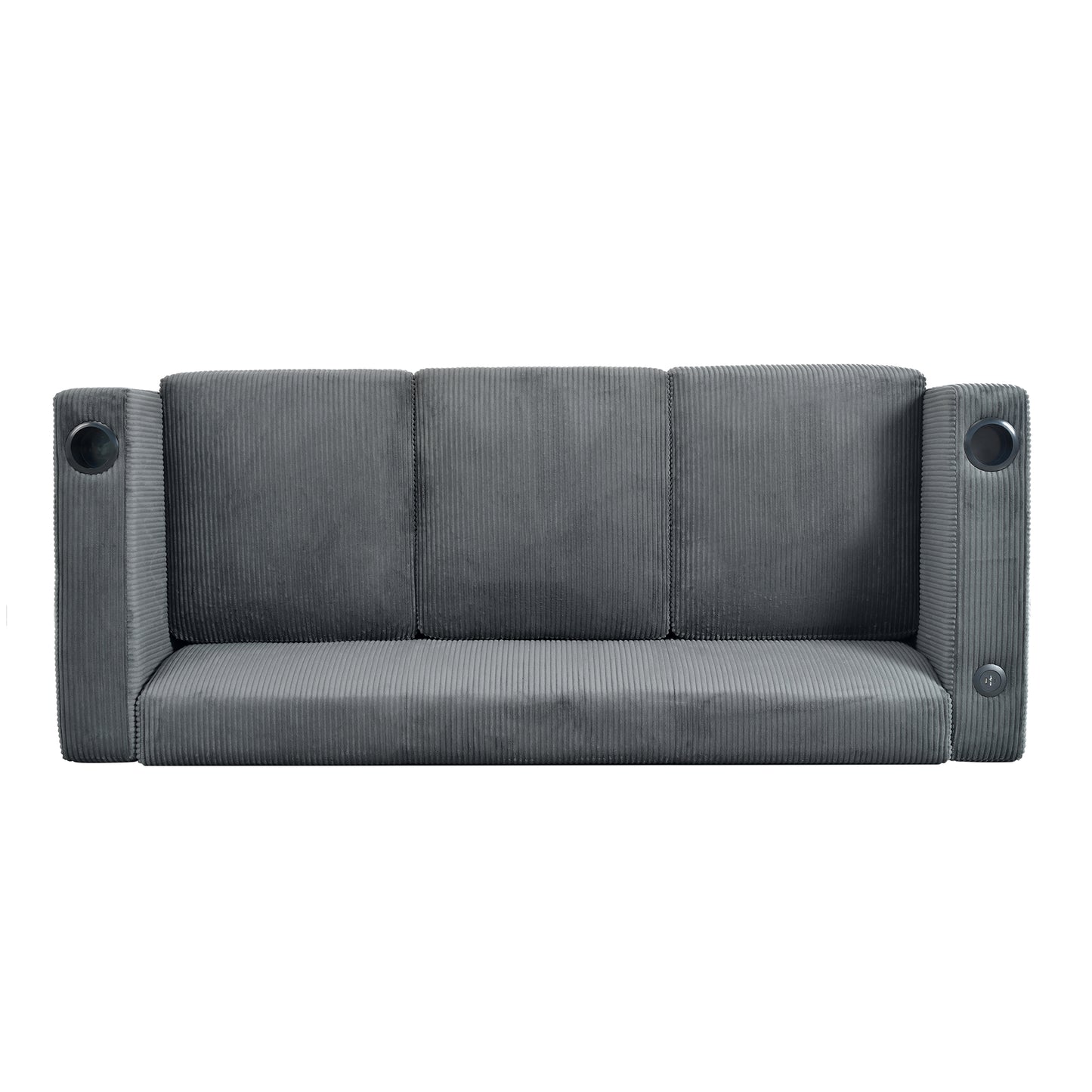 Modern three-seat Solid Wood sofa in striped finish with two cup holders