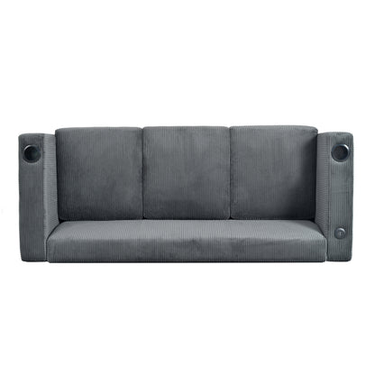 Modern three-seat Solid Wood sofa in striped finish with two cup holders