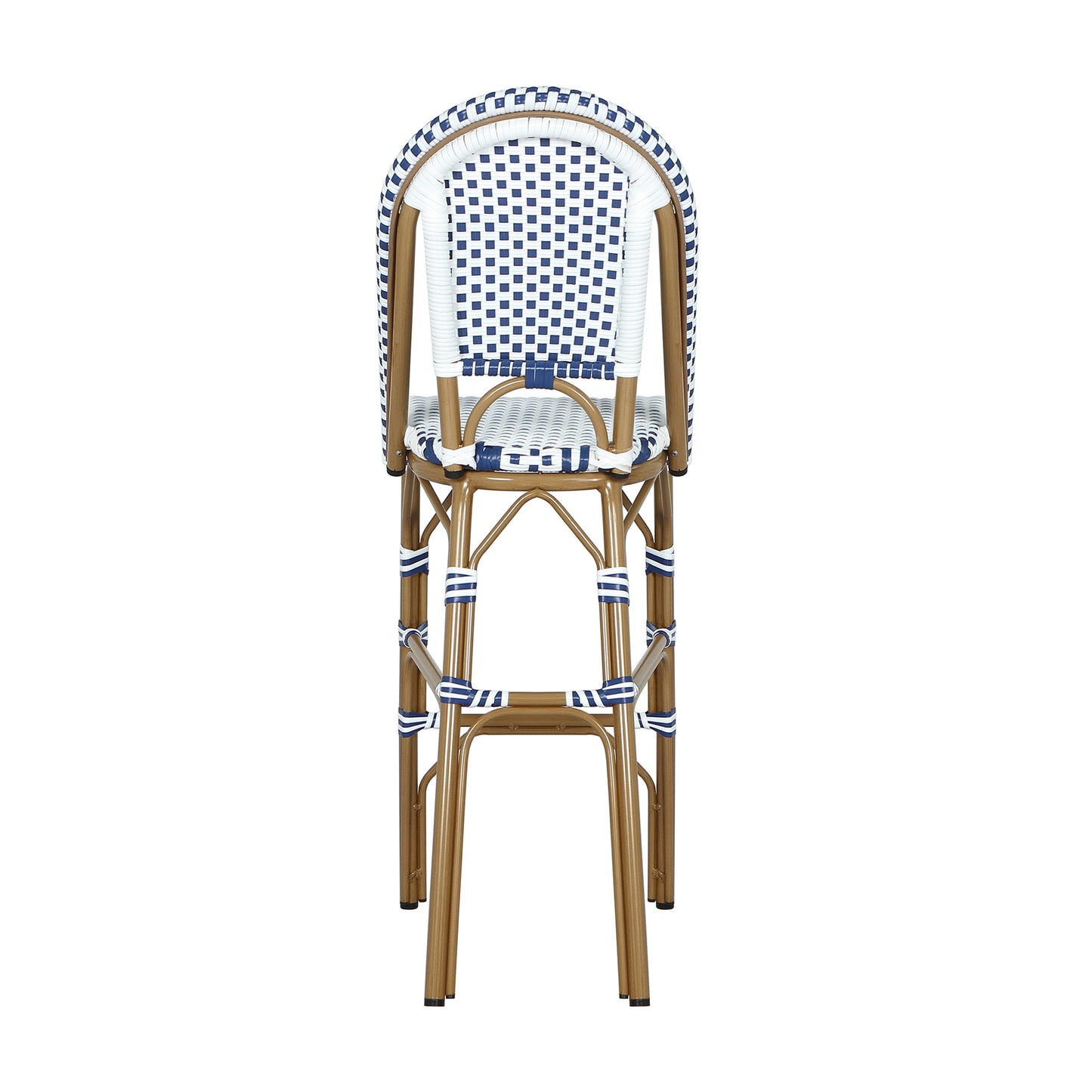 Altocanin 29.5" Outdoor PE Rattan French Barstool, White and Blue(Set of 2)