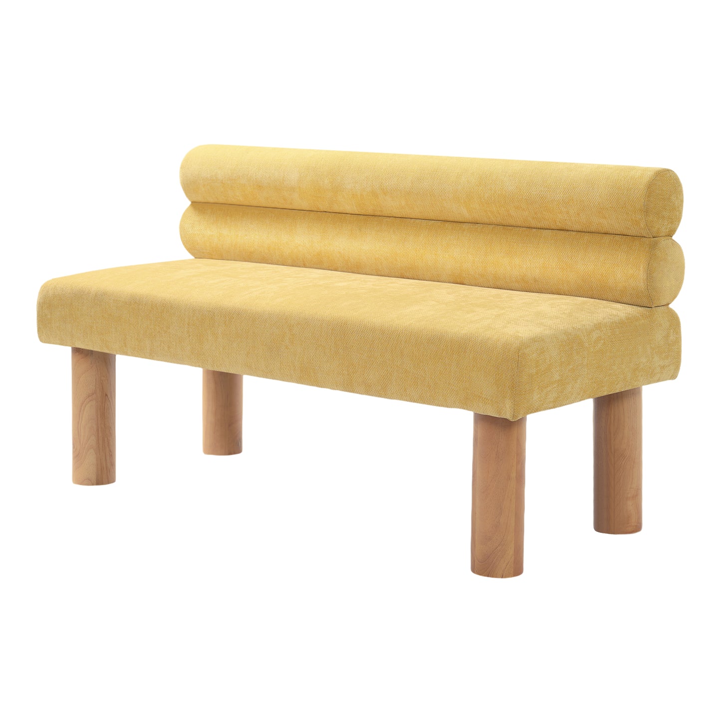 Thorne Upholstered Dining Bench with Backrest, Fabric Entryway Ottoman, Rubber Wood Legs, 300lbs Capacity