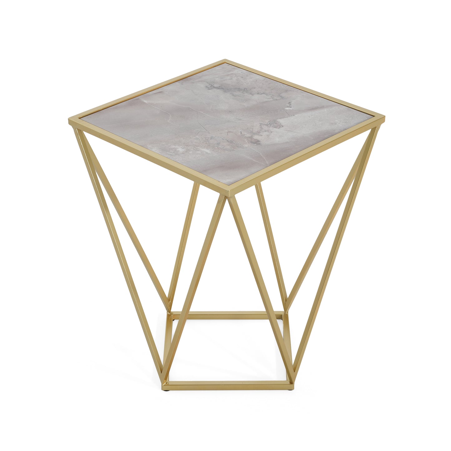 Calliopa Creative Simple Glass Side Table,Gold+White Color