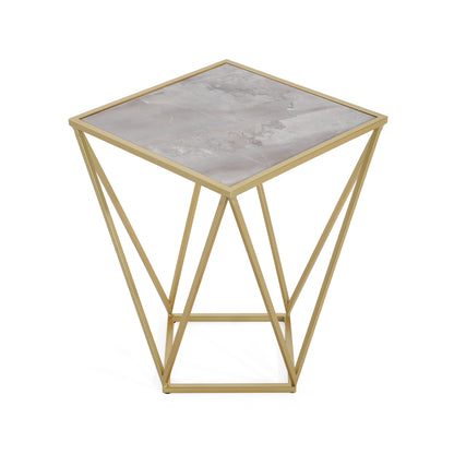 Calliopa Creative Simple Glass Side Table,Gold+White Color