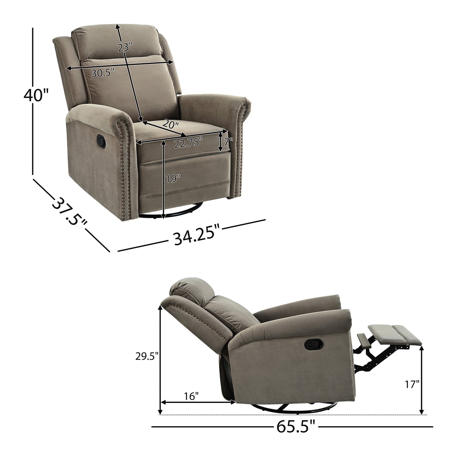 Nomae 360° Swivel Recliner Manual Rocking Recliner Home Theater Manual Recliner Chair