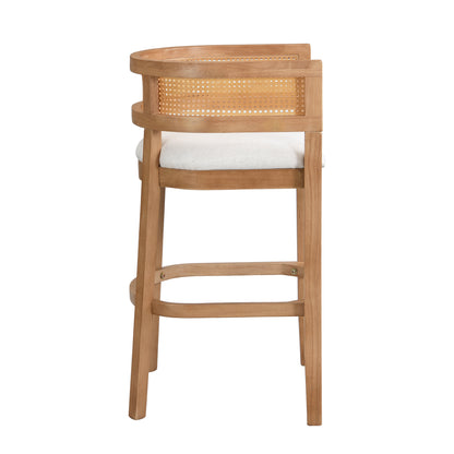 Tiberius Wood And Rattan Upholstered Arm Bar Stools,Set of 2