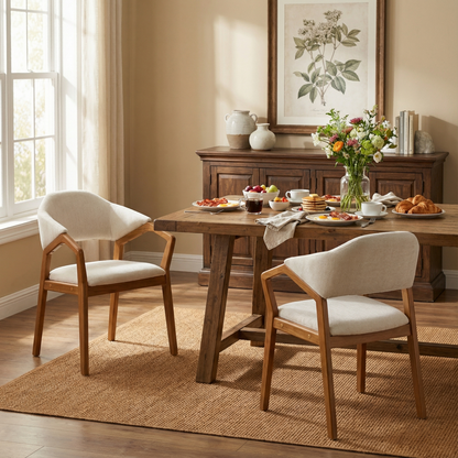 Arden Indoor Dining Chair Set of 2, Chenille Upholstered Armchairs with Bent Wood Frame, 300lbs Capacity, Ergonomic Curved Backrest