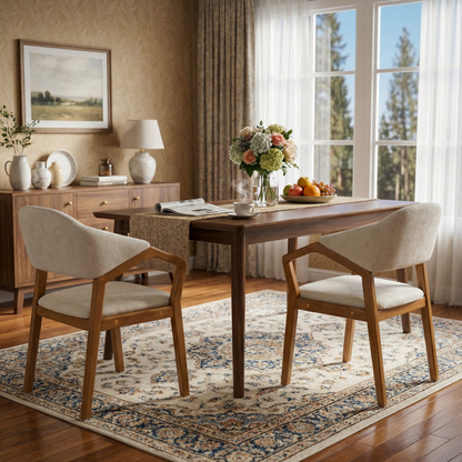 Arden Indoor Dining Chair Set of 2, Chenille Upholstered Armchairs with Bent Wood Frame, 300lbs Capacity, Ergonomic Curved Backrest