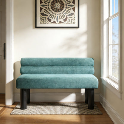 Thorne Upholstered Dining Bench with Backrest, Fabric Entryway Ottoman, Rubber Wood Legs, 300lbs Capacity