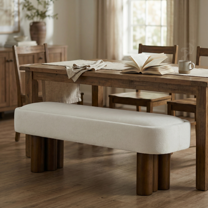 Elowen Indoor Fabric Dining Bench with Walnut Rubberwood Legs, 51.57" Upholstered Seating for Kitchen, Dining Room & Living Space, 250lbs Capacity