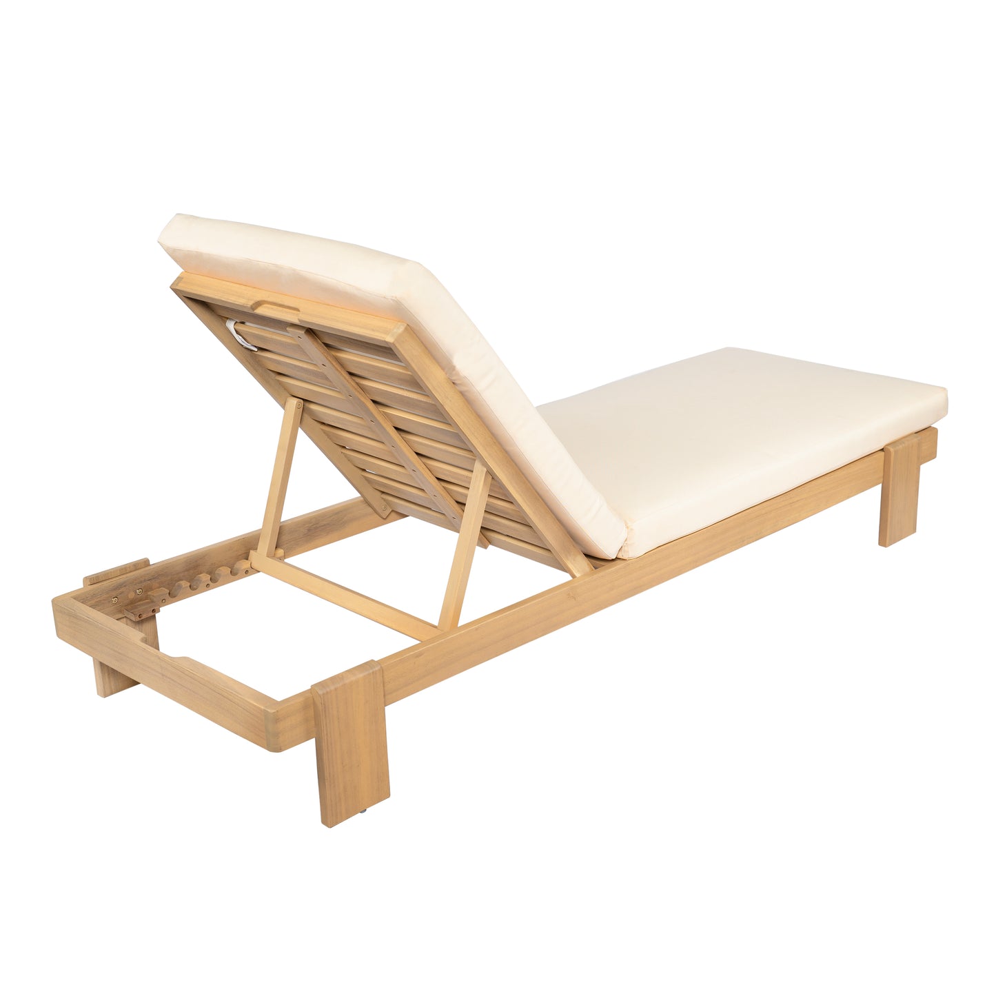 Enchang Outdoor Acacia Wood Chaise Lounge, Teak Frame, with Cushion