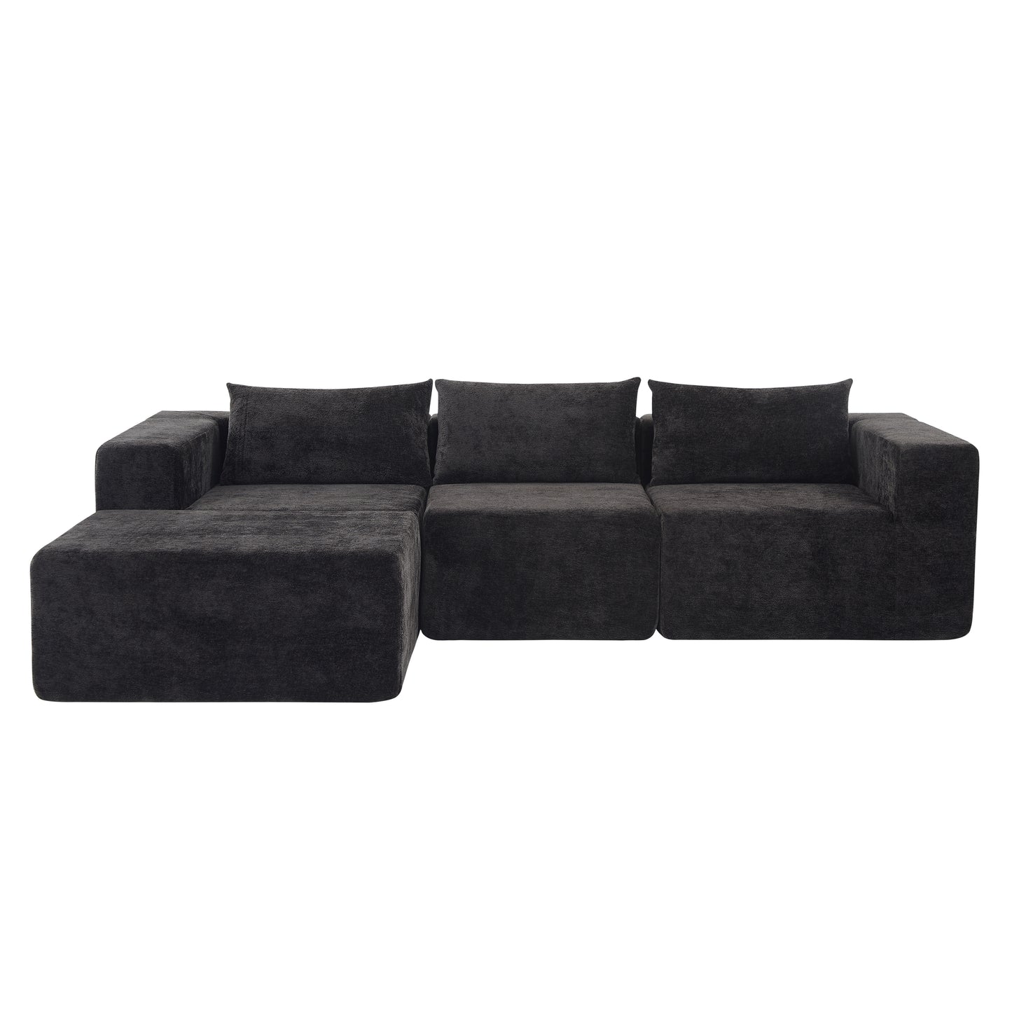 Fintin 107" Corduroy Modular Sectional Sofa with Ottoman, Zero Assembly Cloud Couch, Free Combination Design